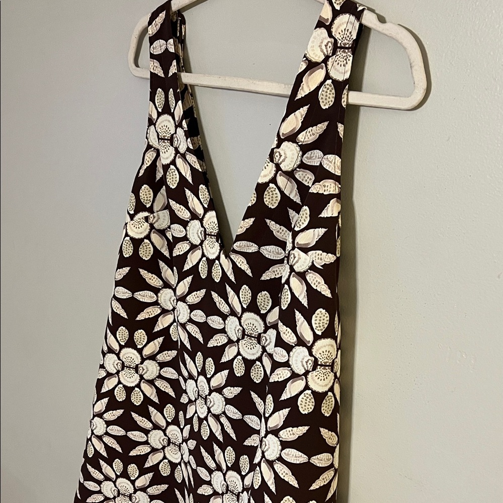 Hill House XXS Brown Floral Sleeveless Top Deep V Lightweight Summer Dress - Picture 5 of 10
